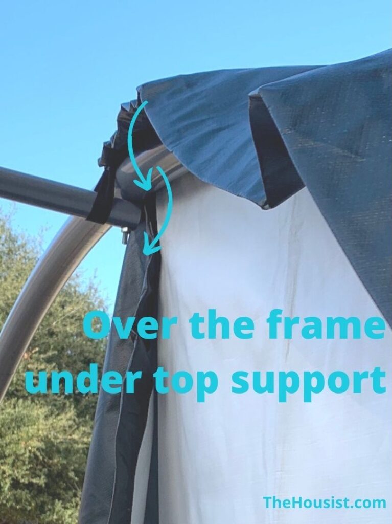 ShelterLogic Instructions - Loop strap over end frame and around top brace