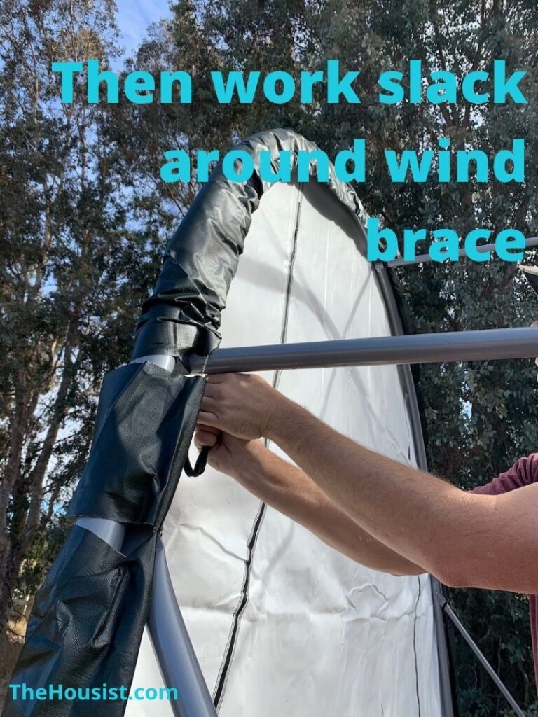 ShelterLogic Setup - Work slack around wind brace